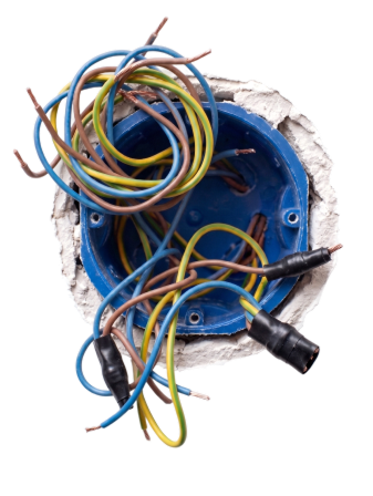Losse elektriciteitsdraden in een inbouwdoos