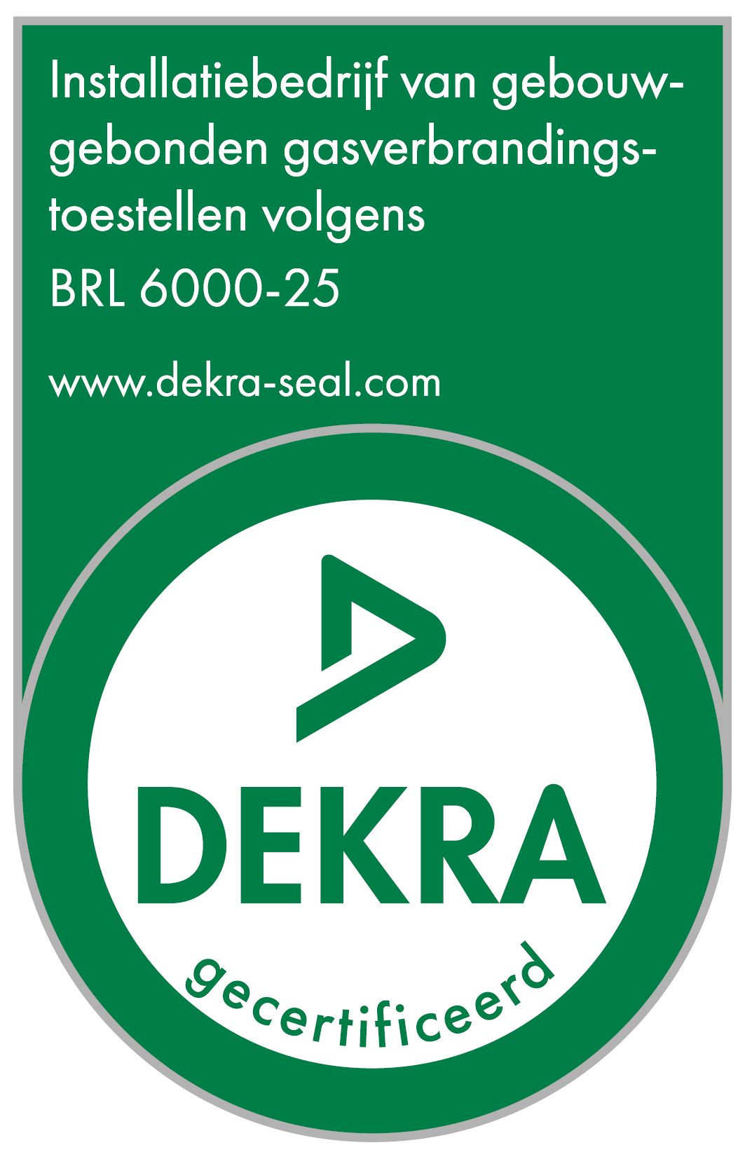 DEKRA-certificeringslogo BRL 6000-25 voor gebouwgebonden gasverbrandingstoestellen