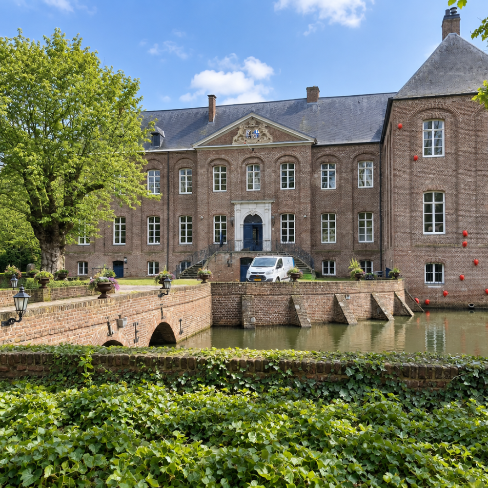 Kasteel Arcen met de stenen brug over de gracht